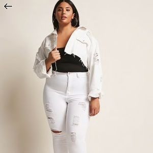 F21 Plus skinny high waist distressed white denim
